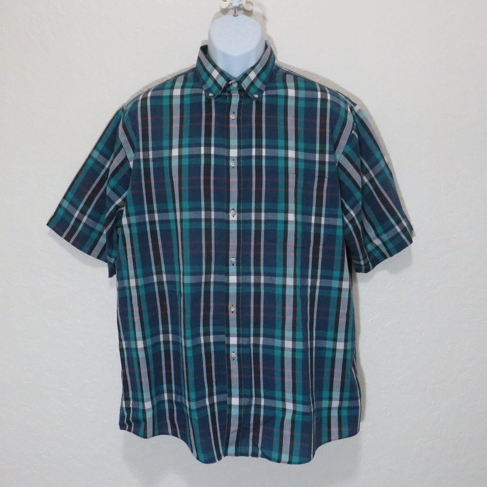 Brittany Bay* Men's Short Sleeve Button Down Curved Hem Plaid Shirt~ Size‎ XL
